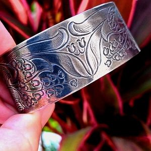 SALISBURY PEWTER Cuff Bracelet May Flower of the Month Lily of Valley Birthday